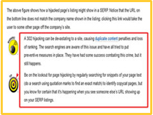 Hijacked page listing in SERP